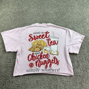 Simply Southern Shirt Womens L Pink Cropped Sweet Tea & Chicken Nuggets